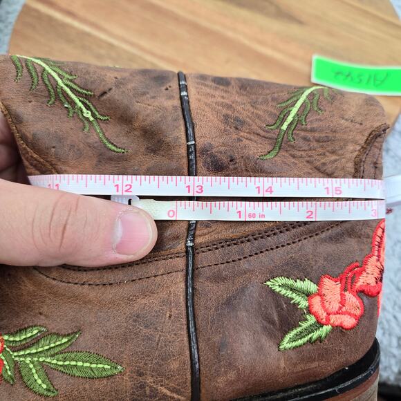 McAllen Boots Brown Leather Floral Embroidered Square Toe Western MX 26.5 US 9.5 - Picture 4 of 16